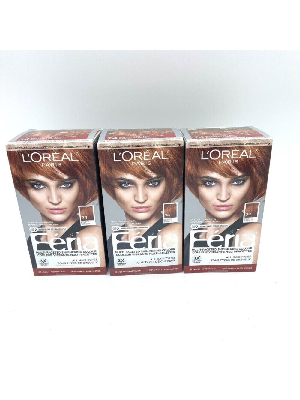 3X L’oreal Paris Feria Deep Copper Blonde #74 3x Highlights Hair Color , New